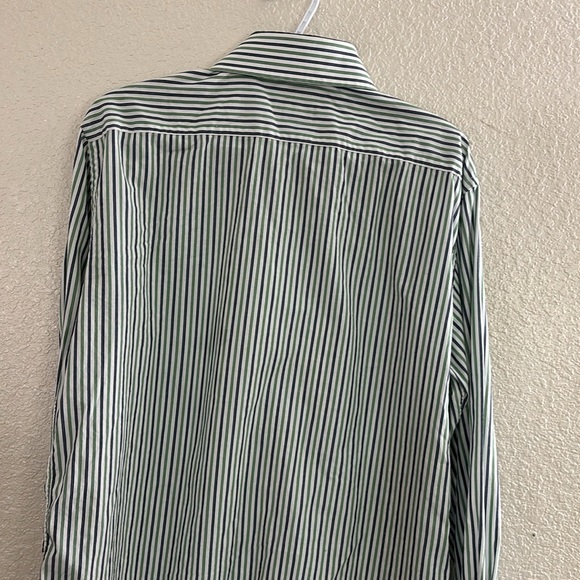Hagger Dress Shirt White with Green and Blue Strips Size Large - Picture 3 of 3